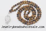 GMN2630 Knotted 8mm, 10mm matte yellow tiger eye 108 beads mala necklace with pendant