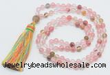 GMN264 Hand-knotted 6mm volcano cherry quartz 108 beads mala necklaces with tassel