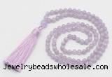 GMN265 Hand-knotted 6mm lavender amethyst 108 beads mala necklaces with tassel