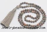 GMN277 Hand-knotted 6mm ocean agate 108 beads mala necklaces with tassel