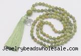 GMN302 Hand-knotted 6mm China jade 108 beads mala necklaces with tassel & charm