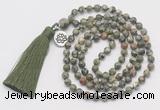 GMN304 Hand-knotted 6mm rhyolite 108 beads mala necklaces with tassel & charm