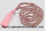 GMN312 Hand-knotted 6mm pink wooden jasper 108 beads mala necklaces with tassel & charm