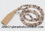 GMN315 Hand-knotted 6mm zebra jasper 108 beads mala necklaces with tassel & charm