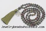 GMN317 Hand-knotted 6mm dragon blood jasper 108 beads mala necklaces with tassel & charm