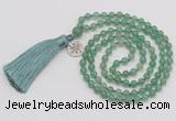 GMN319 Hand-knotted 6mm green aventurine 108 beads mala necklaces with tassel & charm