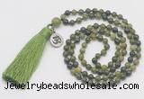 GMN320 Hand-knotted 6mm Canadian jade 108 beads mala necklaces with tassel & charm