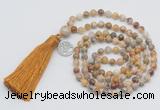 GMN323 Hand-knotted 6mm yellow crazy agate 108 beads mala necklaces with tassel & charm