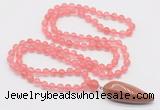 GMN4000 Hand-knotted 8mm, 10mm cherry quartz 108 beads mala necklace with pendant