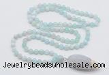 GMN4009 Hand-knotted 8mm, 10mm sea blue banded agate 108 beads mala necklace with pendant