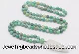 GMN4014 Hand-knotted 8mm, 10mm grass agate 108 beads mala necklace with pendant