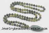 GMN4019 Hand-knotted 8mm, 10mm Canadian jade 108 beads mala necklace with pendant