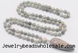 GMN4023 Hand-knotted 8mm, 10mm artistic jasper 108 beads mala necklace with pendant