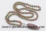 GMN4026 Hand-knotted 8mm, 10mm unakite 108 beads mala necklace with pendant