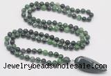 GMN4028 Hand-knotted 8mm, 10mm ruby zoisite 108 beads mala necklace with pendant