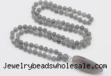 GMN4035 Hand-knotted 8mm, 10mm labradorite 108 beads mala necklace with pendant