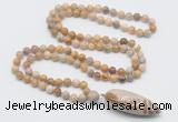 GMN4037 Hand-knotted 8mm, 10mm fossil coral 108 beads mala necklace with pendant