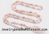 GMN4042 Hand-knotted 8mm, 10mm natural pink opal 108 beads mala necklace with pendant