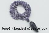 GMN4054 Hand-knotted 8mm, 10mm dogtooth amethyst 108 beads mala necklace with pendant