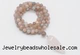 GMN4058 Hand-knotted 8mm, 10mm moonstone 108 beads mala necklace with pendant