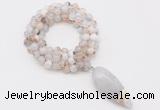 GMN4061 Hand-knotted 8mm, 10mm montana agate 108 beads mala necklace with pendant