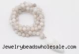 GMN4062 Hand-knotted 8mm, 10mm white crazy agate 108 beads mala necklace with pendant