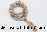 GMN4063 Hand-knotted 8mm, 10mm yellow crazy agate 108 beads mala necklace with pendant