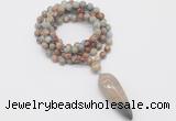 GMN4083 Hand-knotted 8mm, 10mm serpentine jasper 108 beads mala necklace with pendant