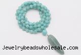 GMN4085 Hand-knotted 8mm, 10mm amazonite 108 beads mala necklace with pendant