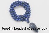 GMN4087 Hand-knotted 8mm, 10mm lapis lazuli 108 beads mala necklace with pendant