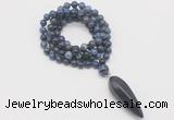 GMN4089 Hand-knotted 8mm, 10mm dumortierite 108 beads mala necklace with pendant