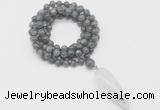 GMN4095 Hand-knotted 8mm, 10mm labradorite 108 beads mala necklace with pendant