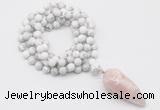 GMN4096 Hand-knotted 8mm, 10mm white howlite 108 beads mala necklace with pendant