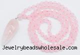 GMN4200 Hand-knotted 8mm, 10mm matte rose quartz 108 beads mala necklace with pendant