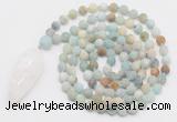 GMN4204 Hand-knotted 8mm, 10mm matte amazonite 108 beads mala necklace with pendant