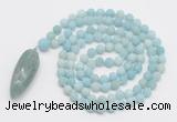 GMN4205 Hand-knotted 8mm, 10mm matte amazonite 108 beads mala necklace with pendant