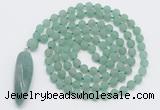 GMN4206 Hand-knotted 8mm, 10mm matte green aventurine 108 beads mala necklace with pendant