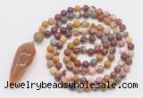 GMN4213 Hand-knotted 8mm, 10mm matte mookaite 108 beads mala necklace with pendant