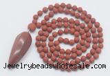 GMN4215 Hand-knotted 8mm, 10mm matte red jasper 108 beads mala necklace with pendant