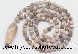 GMN4217 Hand-knotted 8mm, 10mm matte zebra jasper 108 beads mala necklace with pendant