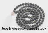 GMN4218 Hand-knotted 8mm, 10mm matte kambaba jasper 108 beads mala necklace with pendant