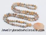 GMN4411 Hand-knotted 8mm, 10mm matte yellow crazy agate 108 beads mala necklace with pendant