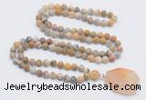 GMN4411 Hand-knotted 8mm, 10mm matte yellow crazy agate 108 beads mala necklace with pendant