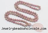 GMN4414 Hand-knotted 8mm, 10mm matte pink wooden jasper 108 beads mala necklace with pendant