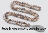 GMN4417 Hand-knotted 8mm, 10mm matte zebra jasper 108 beads mala necklace with pendant