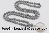 GMN4419 Hand-knotted 8mm, 10mm matte grey picture jasper 108 beads mala necklace with pendant