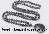 GMN4421 Hand-knotted 8mm, 10mm matte snowflake obsidian 108 beads mala necklace with pendant