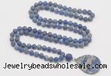 GMN4427 Hand-knotted 8mm, 10mm matte lapis lazuli 108 beads mala necklace with pendant