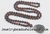 GMN4428 Hand-knotted 8mm, 10mm matte red tiger eye 108 beads mala necklace with pendant