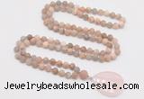 GMN4430 Hand-knotted 8mm, 10mm matte sunstone 108 beads mala necklace with pendant